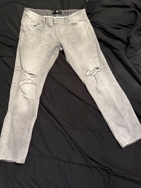 Jordan Craig Light Gray Distressed Slim Straight Jeans